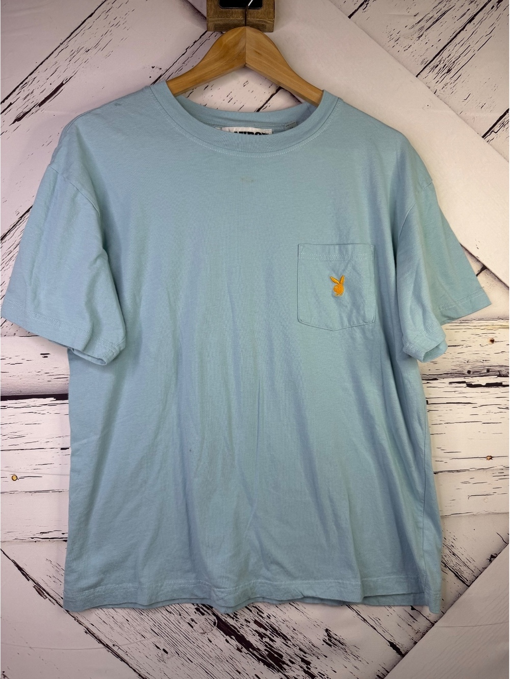 Vintage Playboy x PacSun Blue Pocket T-Shirt Embroidered Yellow Bunny Adult M